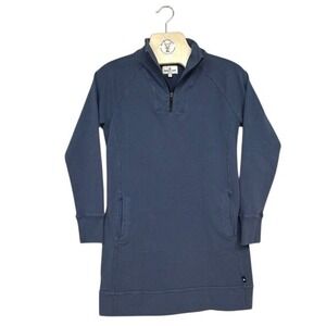 American Giant Women's M‎ Quarter Zip Tunic Sweatshirt Dress Blue Made in USA